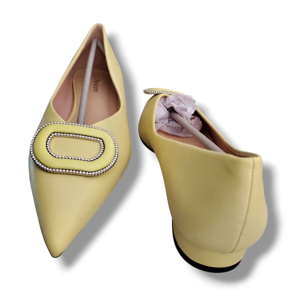 C.Paravano Yellow Women's Flats with Decorative Rhinestone Buckle - Picture 5 of 10